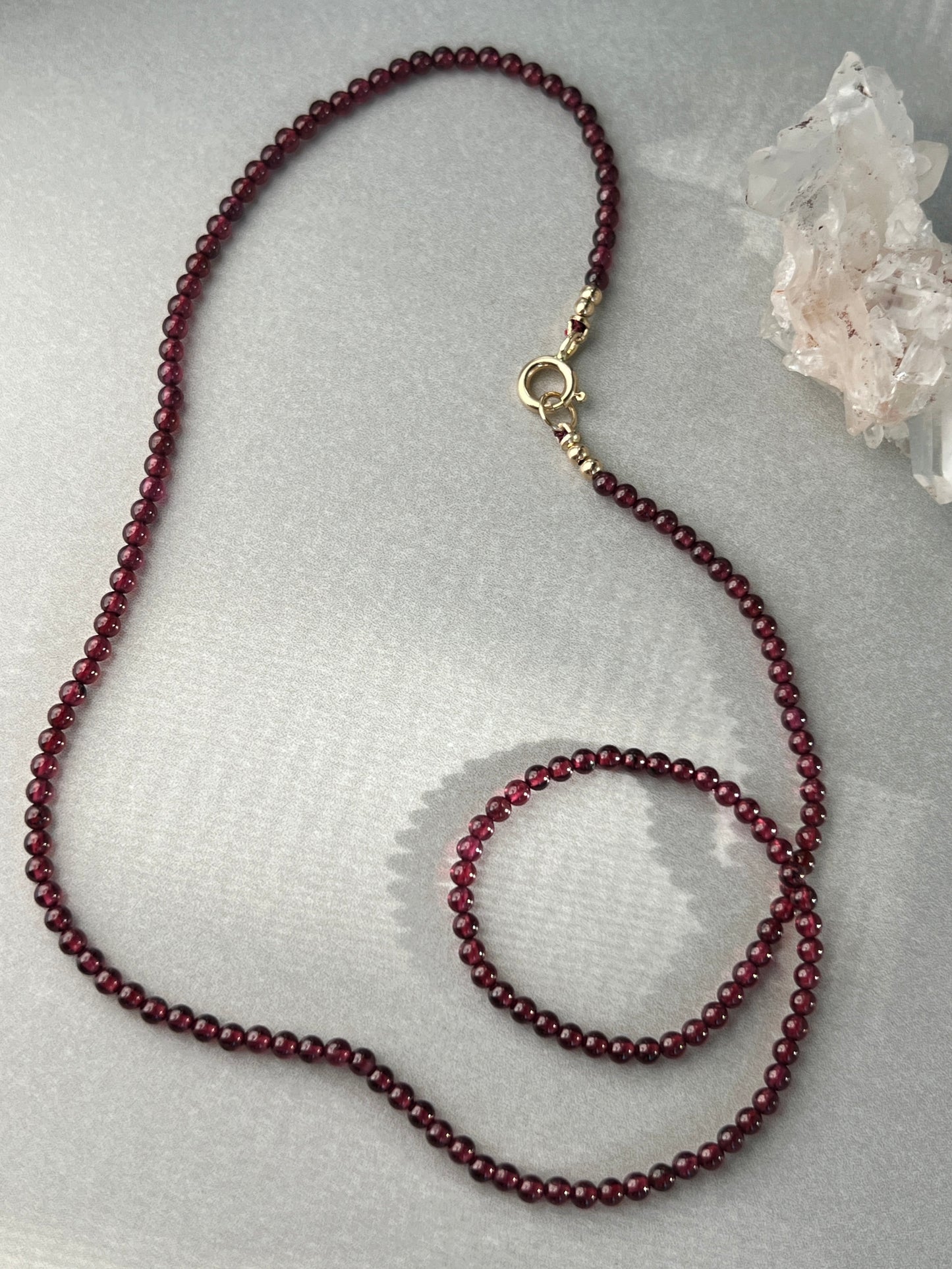 Custom 14k Gold + Mini Garnet ‘Pearls’ Beaded Gemstone Necklace