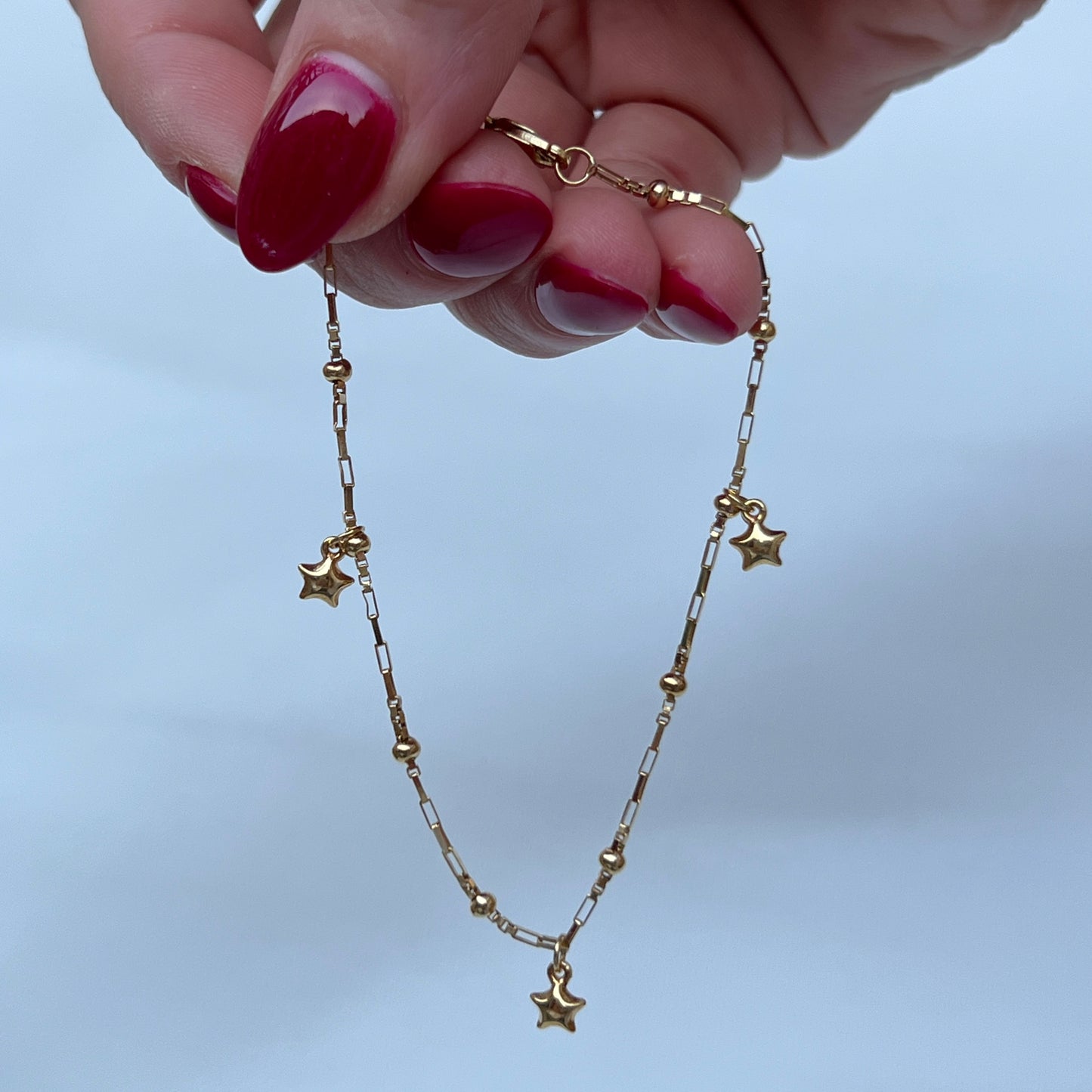 Vintage 14k Gold Puffy Star Charm Bracelet