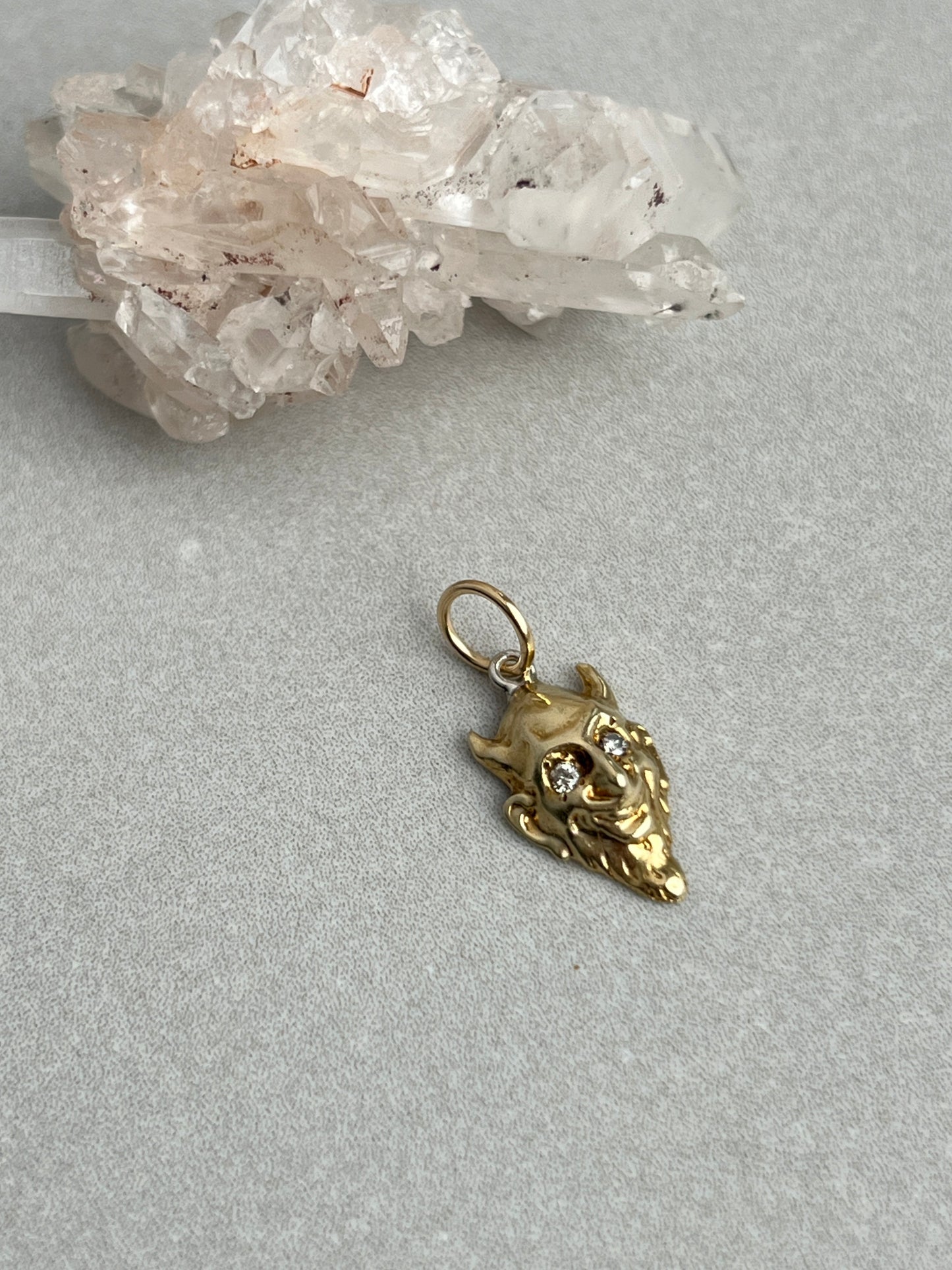 Vintage 14k Yellow Gold Diamond-Eyed Devil Charm
