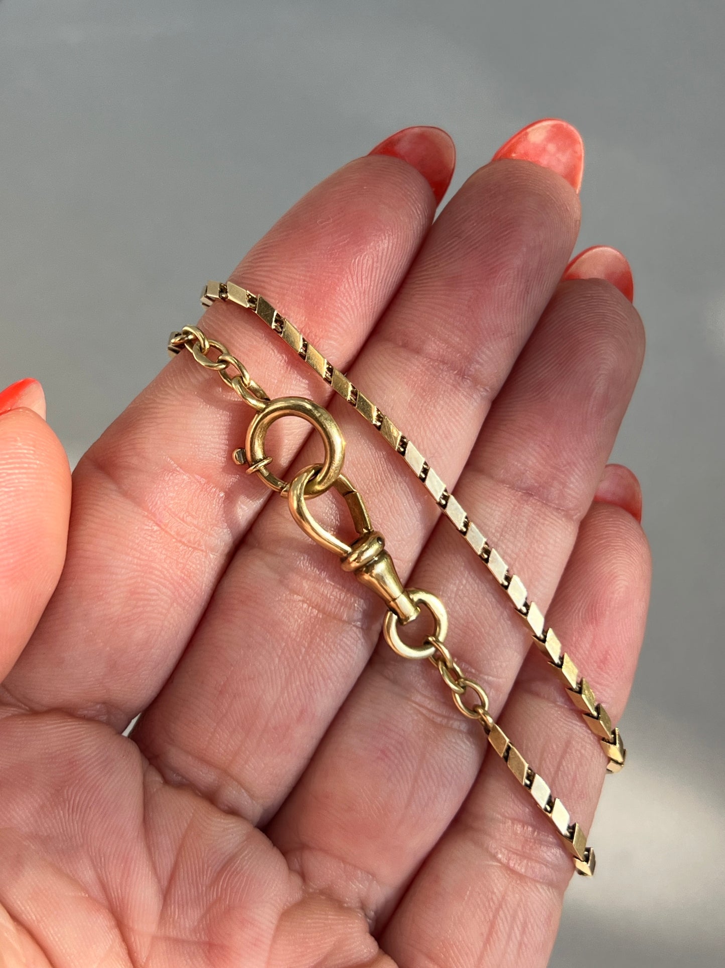 Antique 14k Gold 16” Geometric Link Watch Chain Necklace