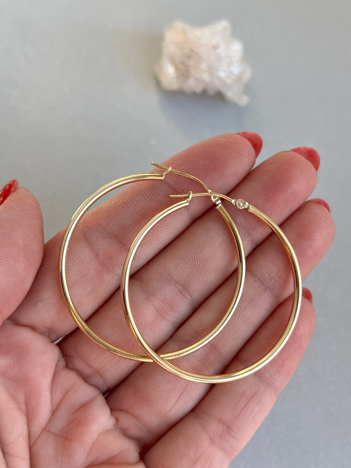 Vintage 14k Gold 1.6” Thin Tube Hoop Earrings