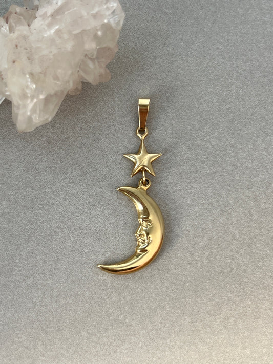 Vintage 14k Gold Puffy Star + Man in the Moon Charm