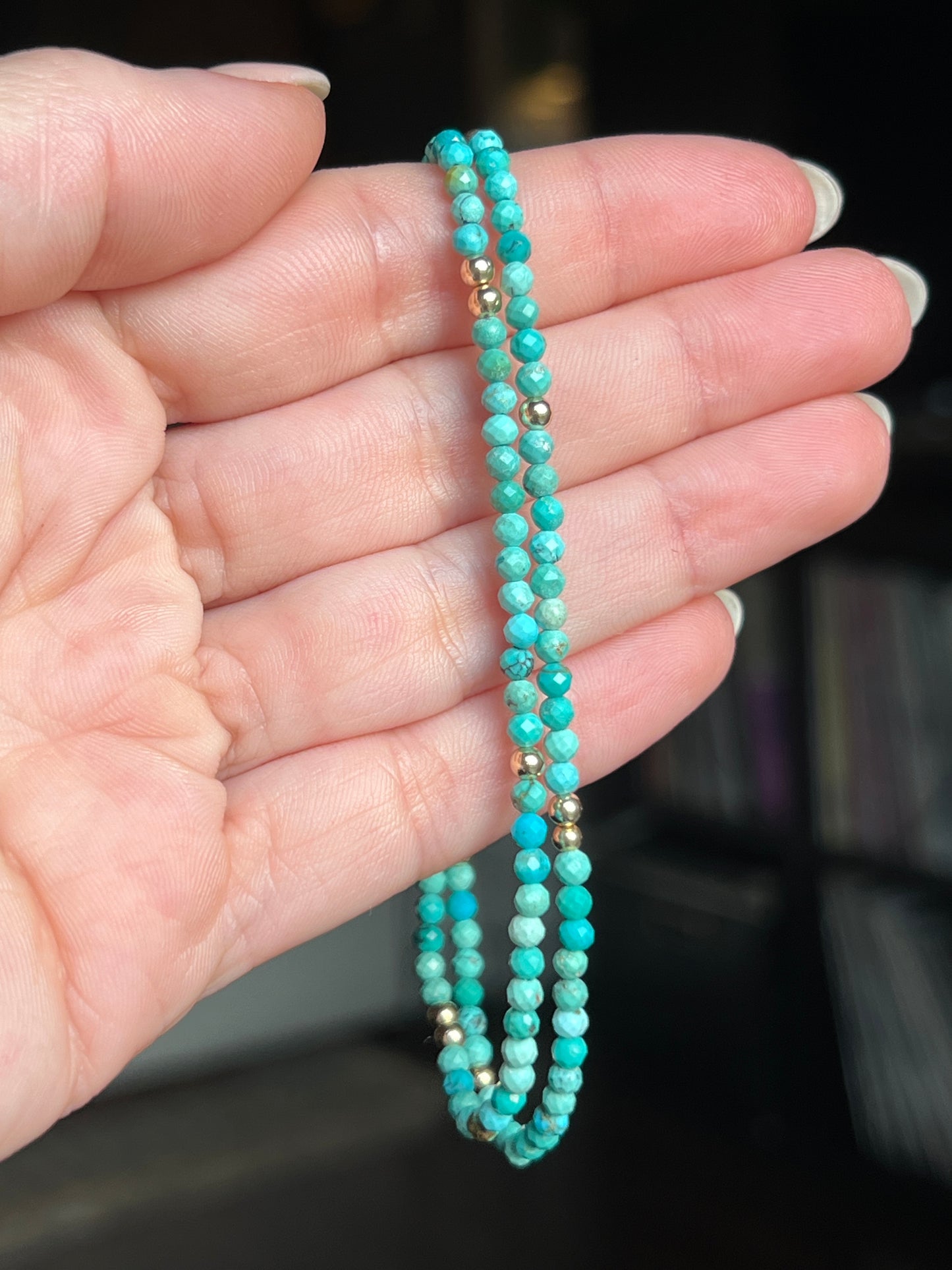 16” Faceted Turquoise Gemstone Necklace with Solid 14k Gold Beads + Findings