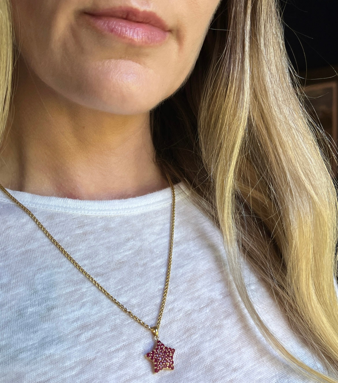 Vintage 14k Gold + Ruby Star Charm