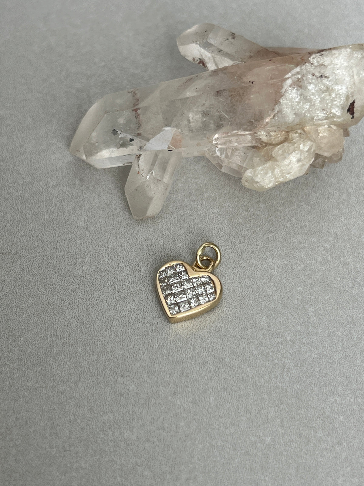 Vintage 14k Gold Princess Cut Invisible Set Diamond Heart Charm