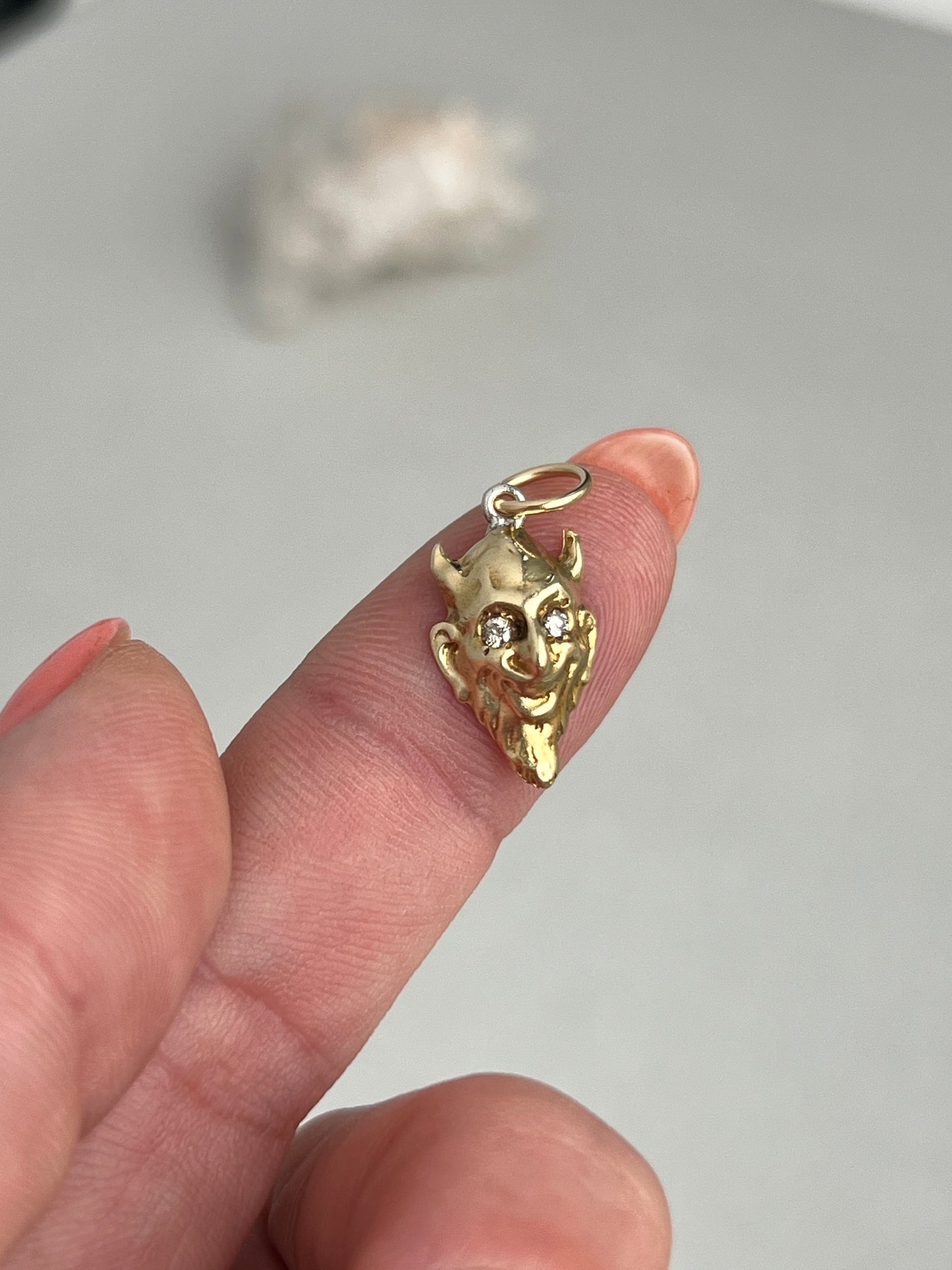 Vintage 14k Yellow Gold Diamond-Eyed Devil Charm