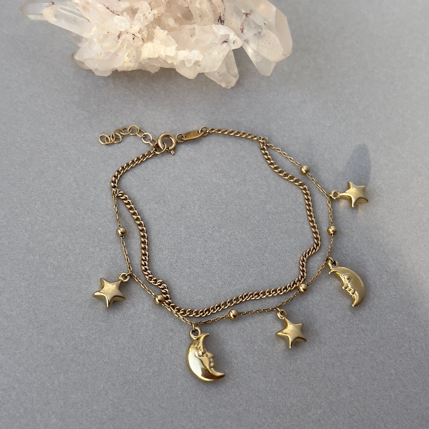 Estate 14k Gold Moon + Stars Bracelet