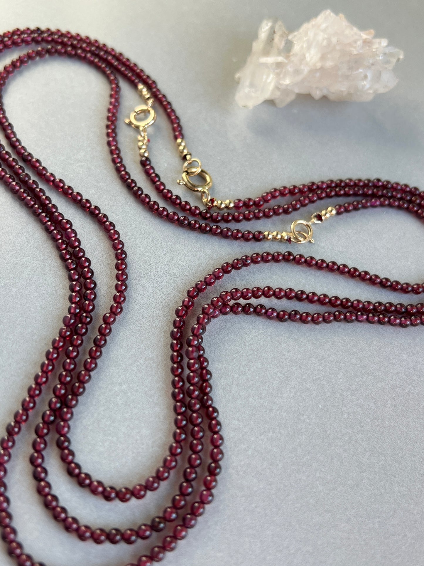 Custom 14k Gold + Mini Garnet ‘Pearls’ Beaded Gemstone Necklace