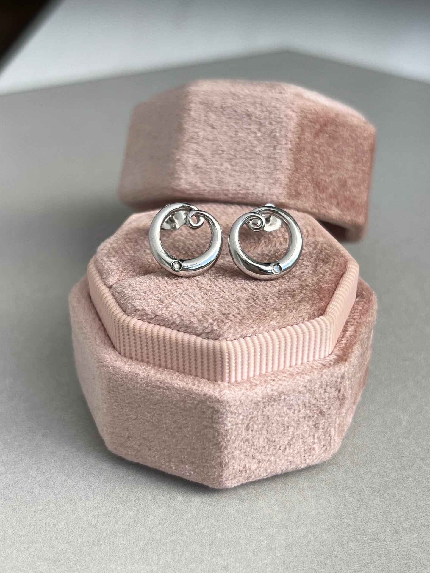 Vintage Sterling Silver Diamond Accent Circle Earrings