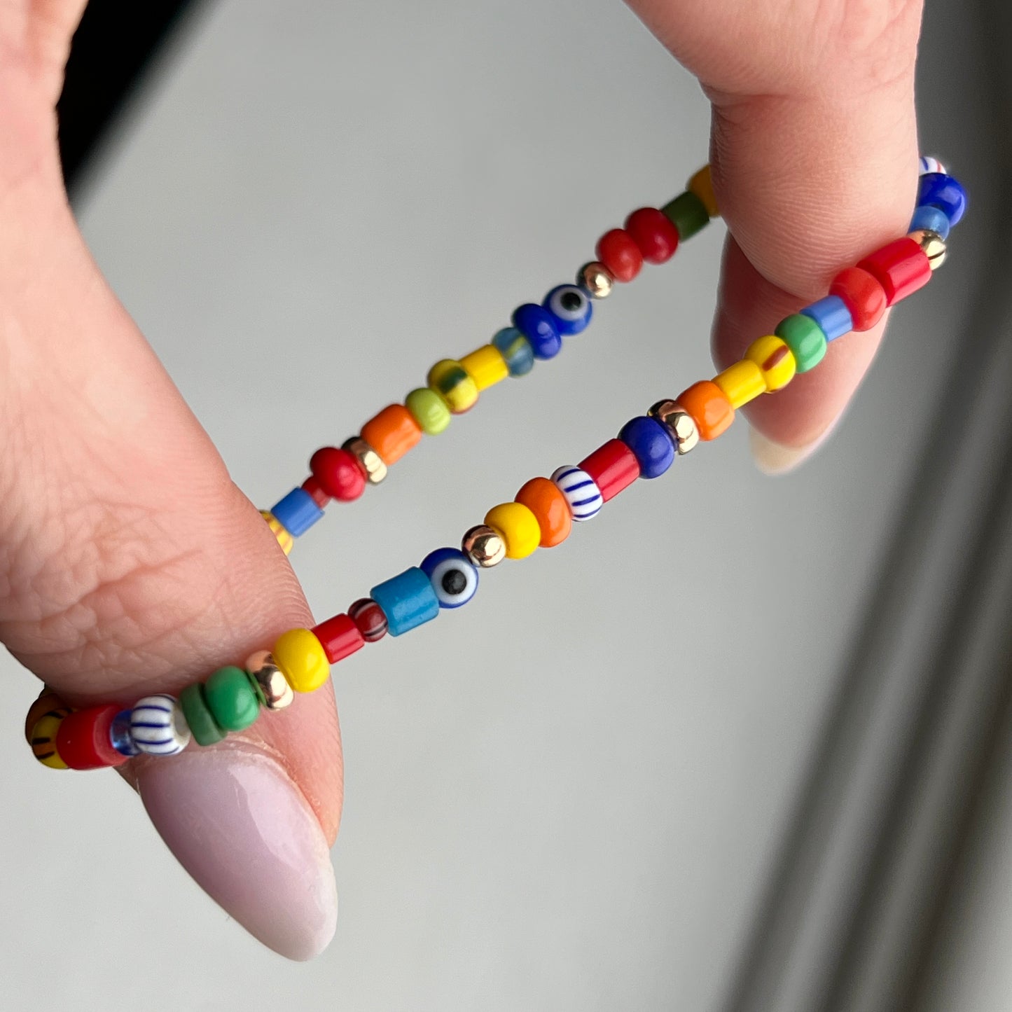 6.5” Rainbow Trade Bead + 14k Gold Bracelet