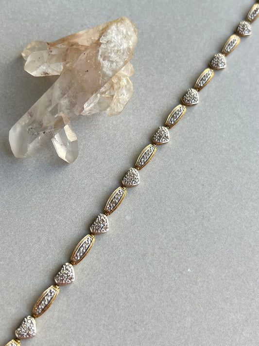 Vintage 14k Gold Diamond Pavé Heart Link Tennis Bracelet