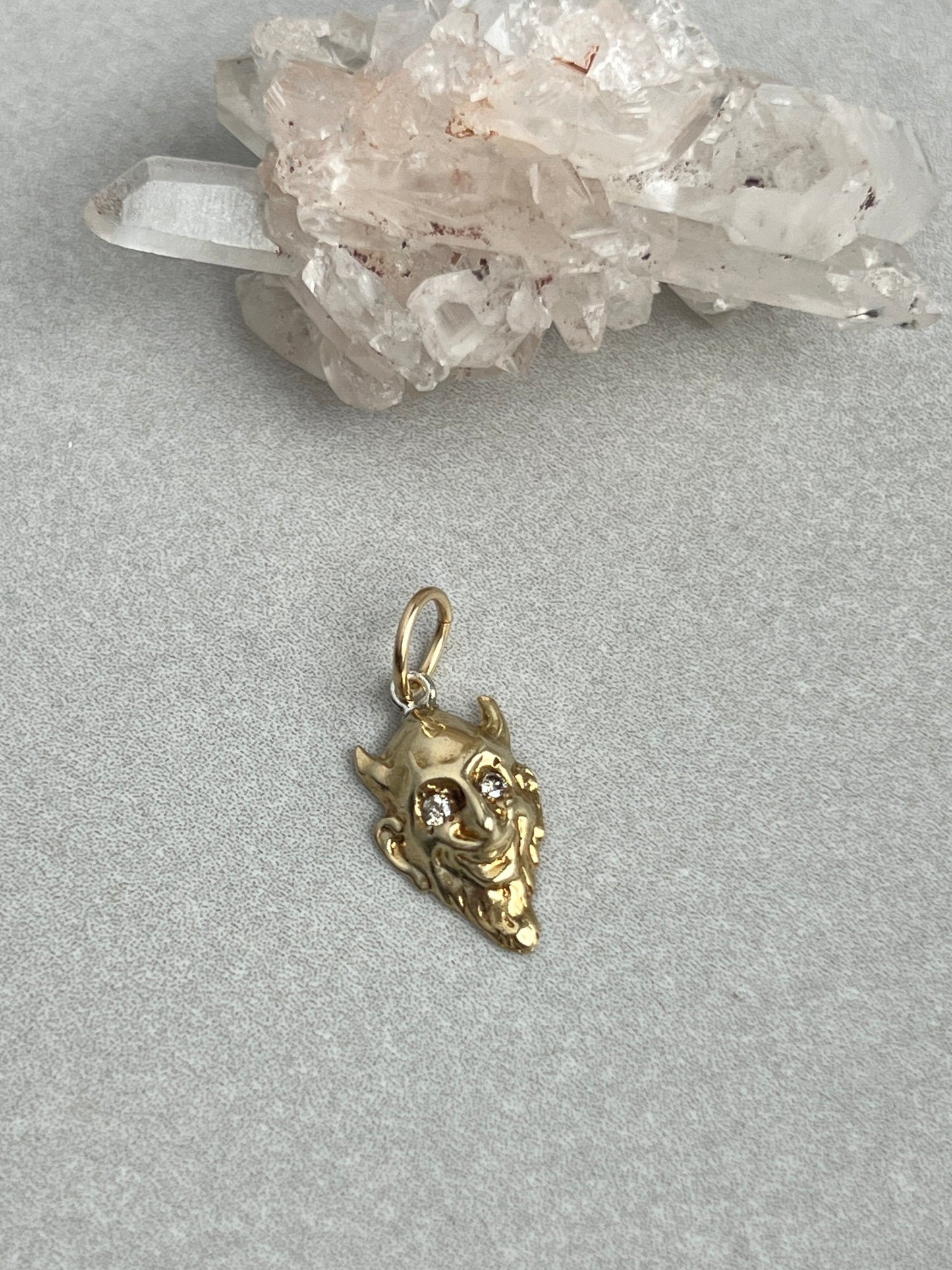 Vintage 14k Yellow Gold Diamond-Eyed Devil Charm
