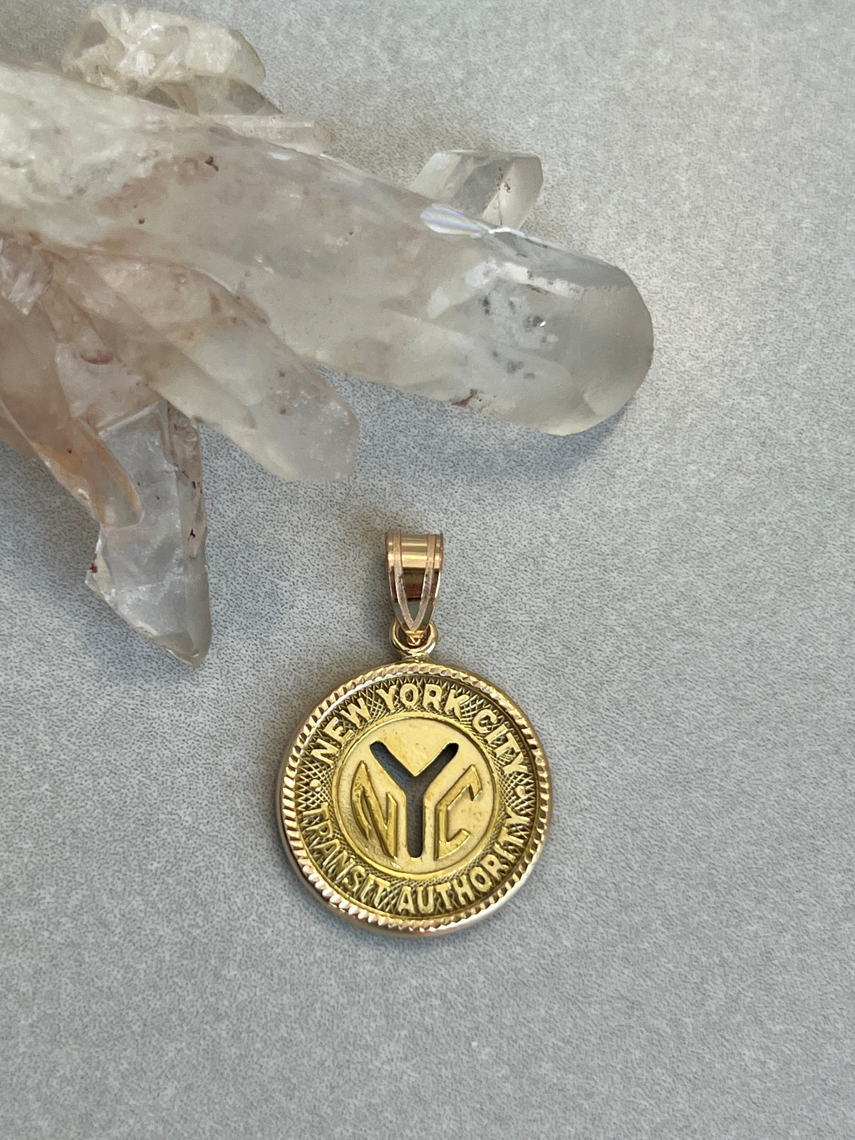 Vintage Brass New York City Railway Token in 14k Gold Frame