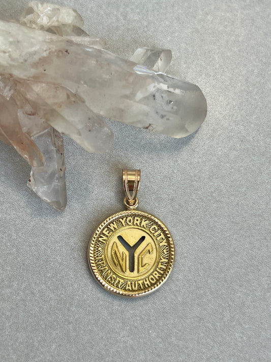 Vintage Brass New York City Railway Token in 14k Gold Frame