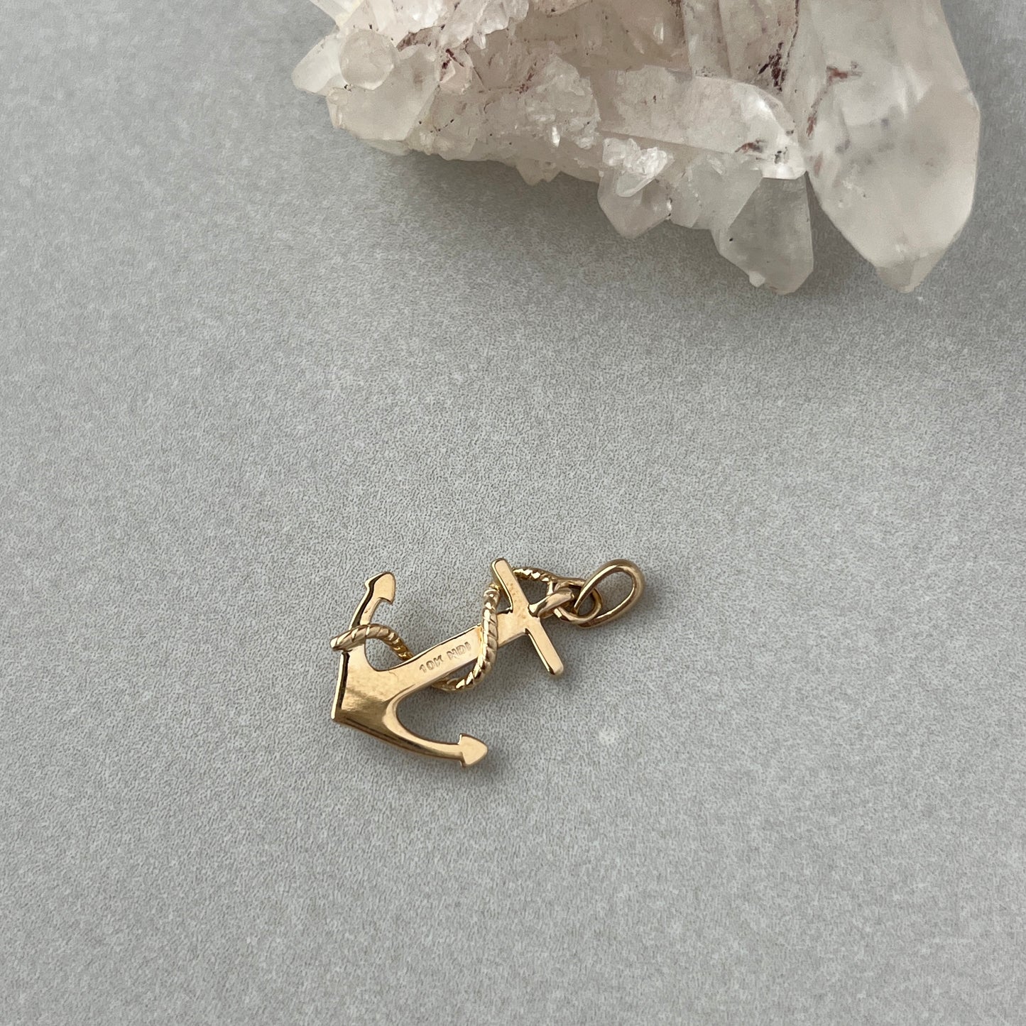 Vintage 10k Gold Diamond Anchor Charm