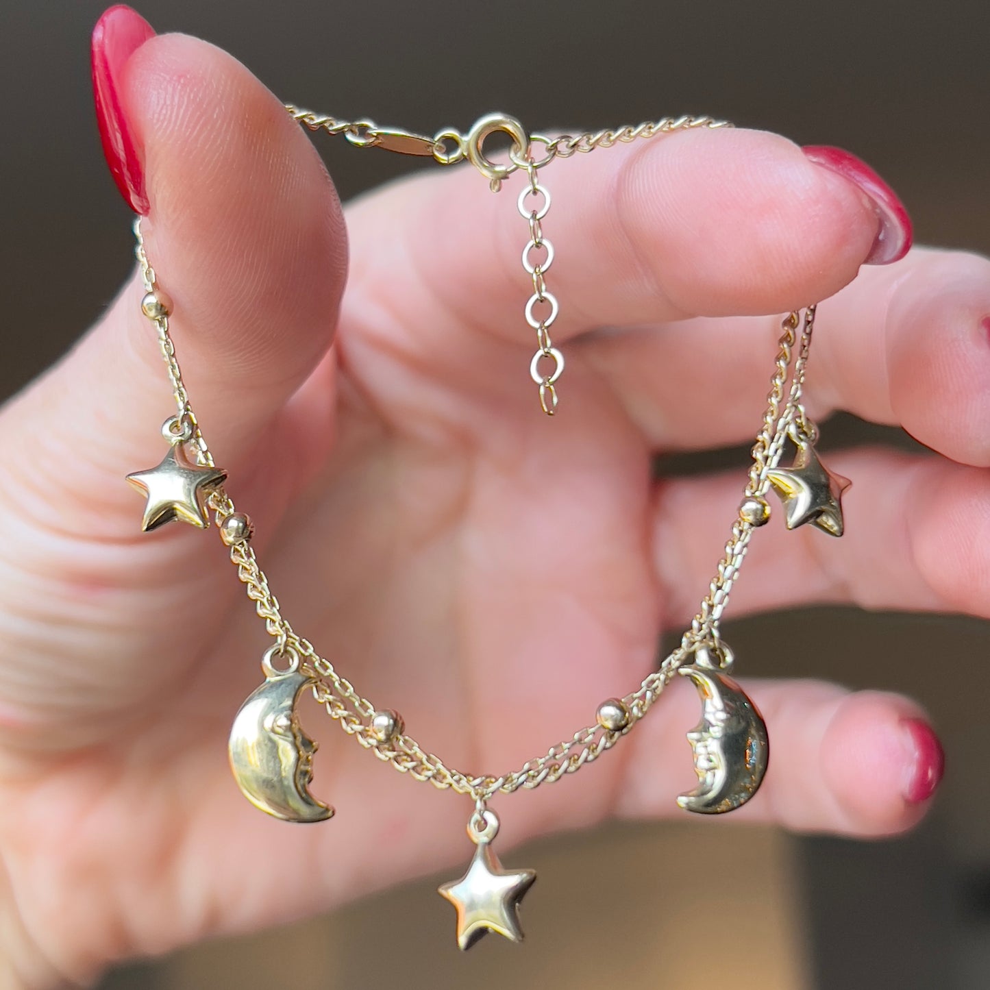 Estate 14k Gold Moon + Stars Bracelet