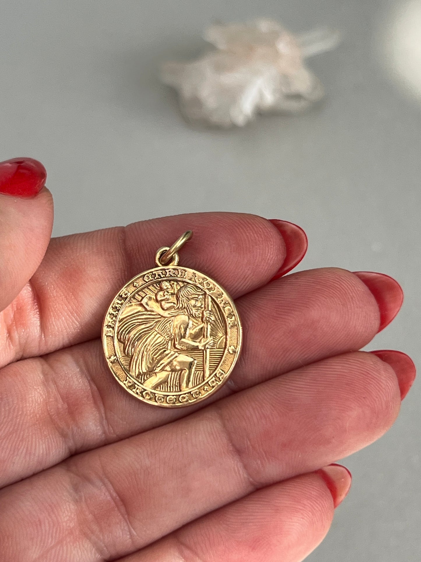 Vintage 14k Gold Large St Christopher Protection Medallion Charm