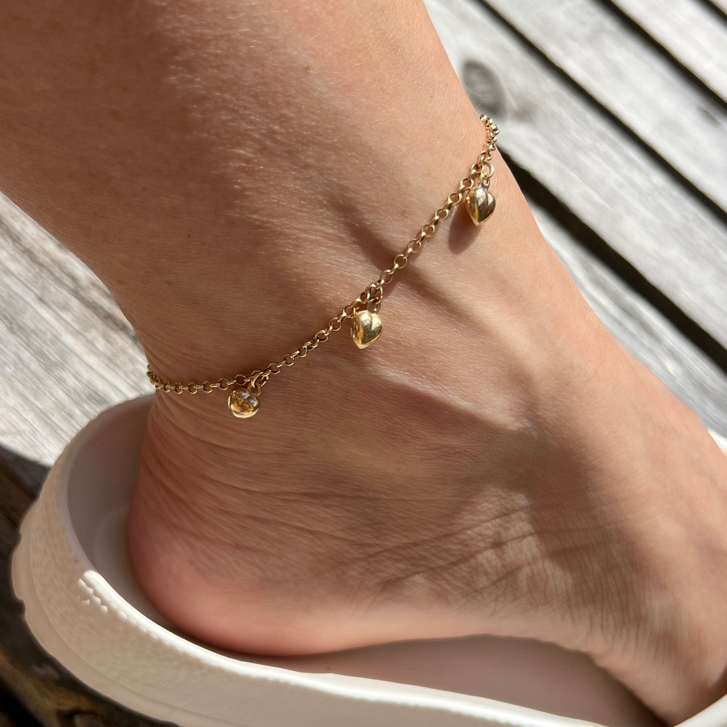 Vintage 14k Gold Rolo Chain with Puffy Hearts Bracelet/Anklet