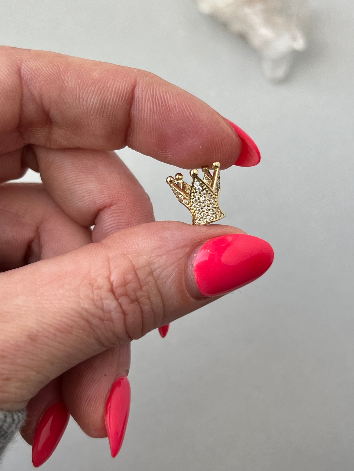 Estate 14k Gold Pavé Crown Bead Charm