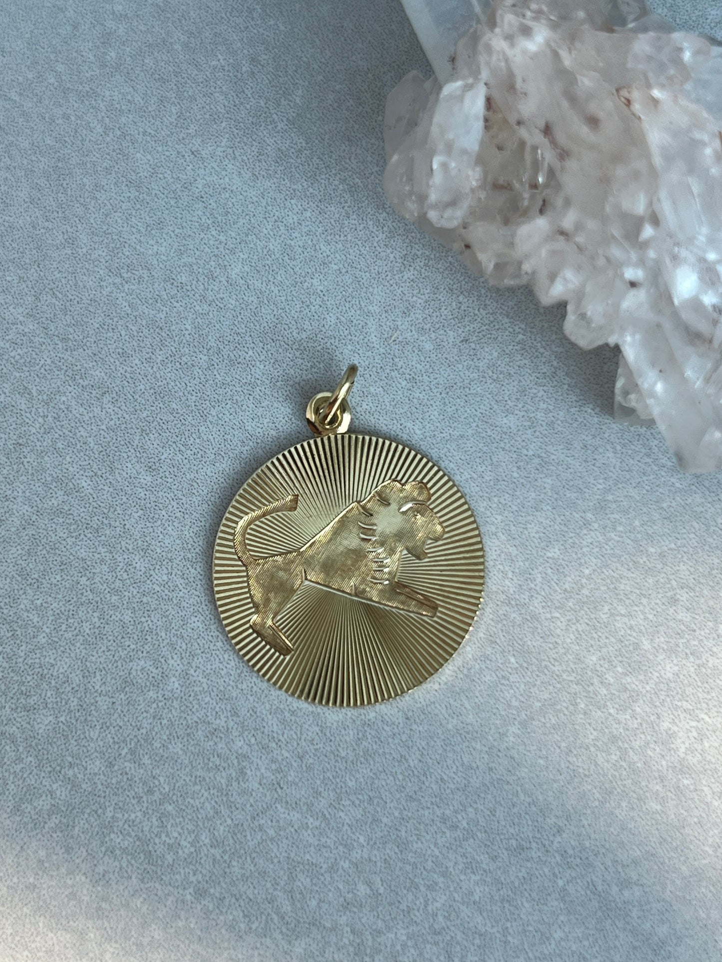 Vintage 14k Gold Engine Turned Celestial Leo Zodiac Charm