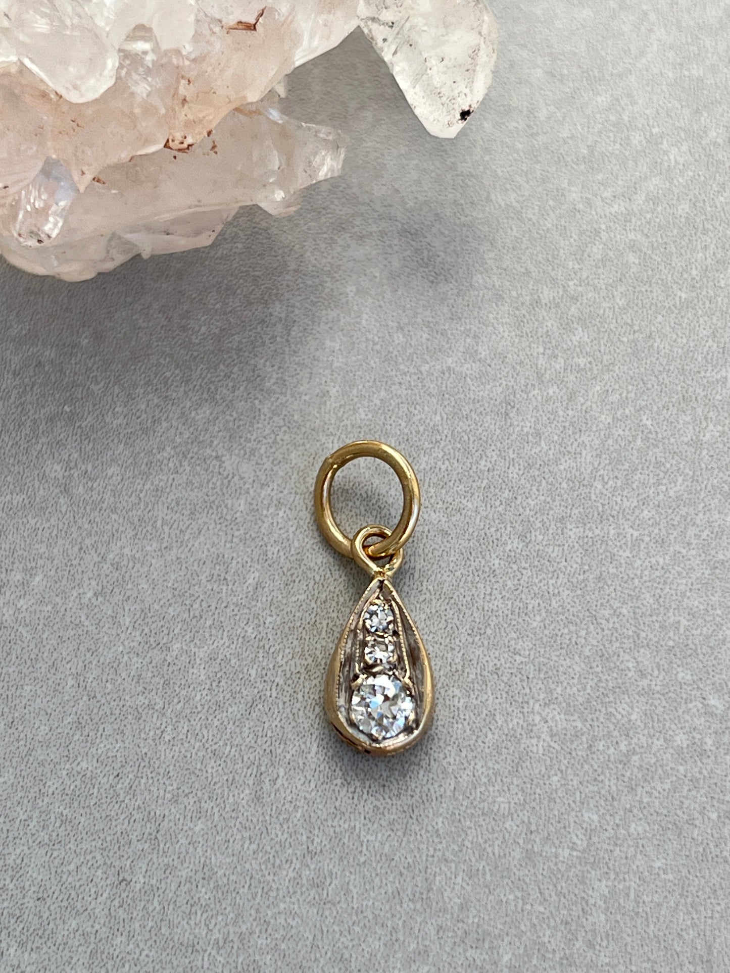 Vintage 14k Gold Diamond Trio Teardrop Charm