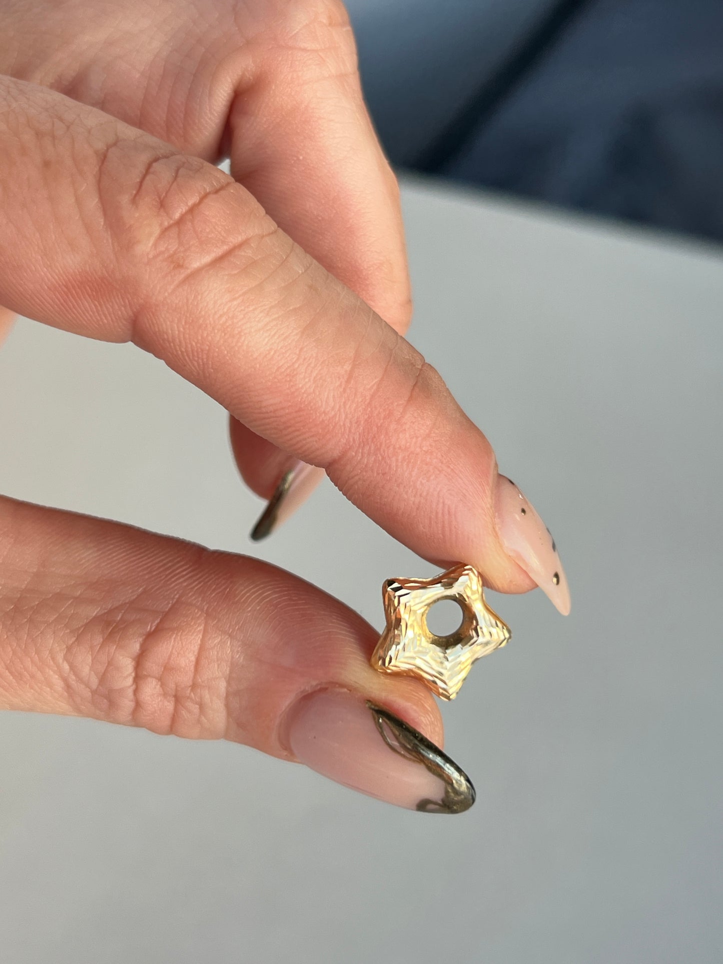 Vintage 14k Gold Diamond-Cut Textured Floating Star Charm