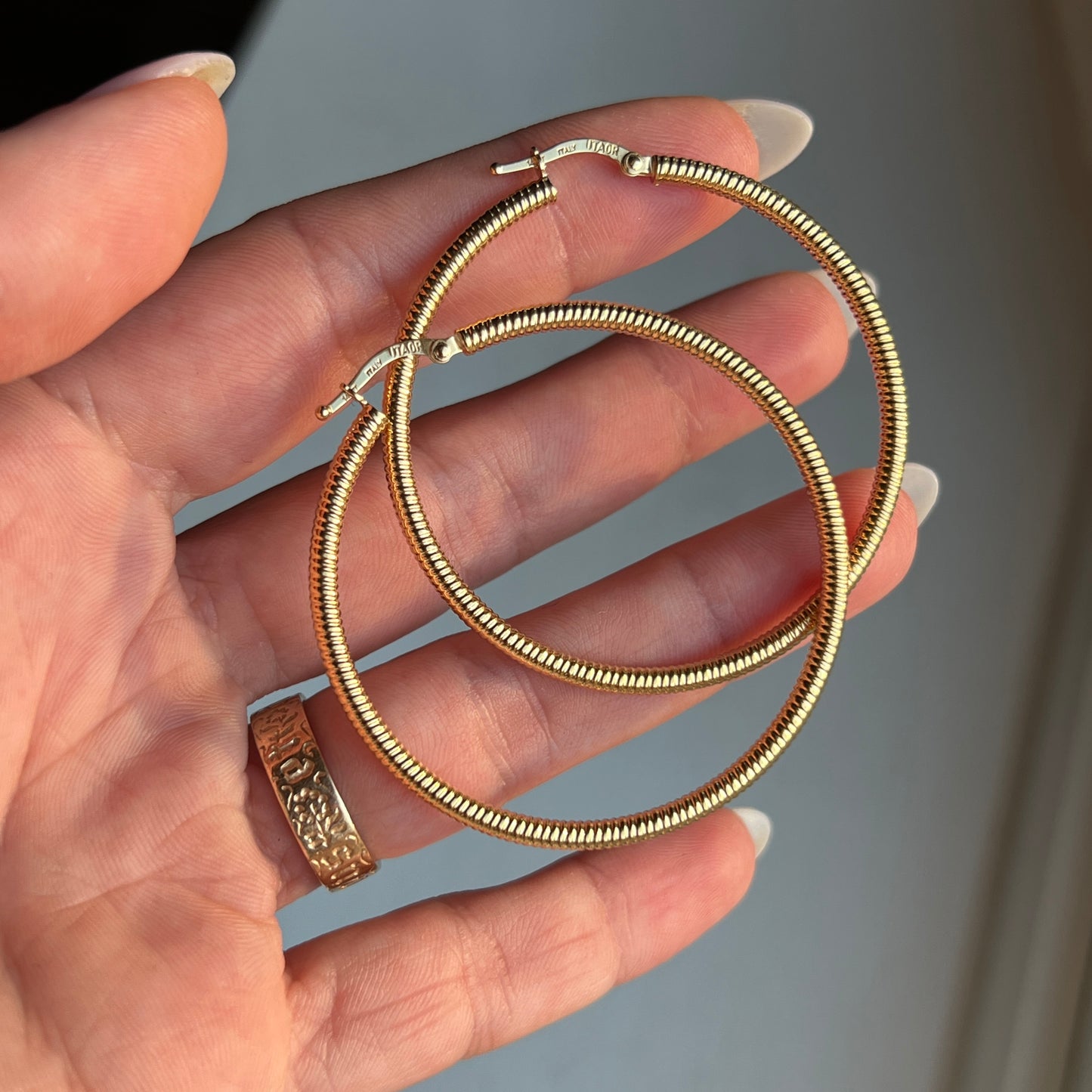 Vintage 14k Gold Coil Style Large Hoop Earrings