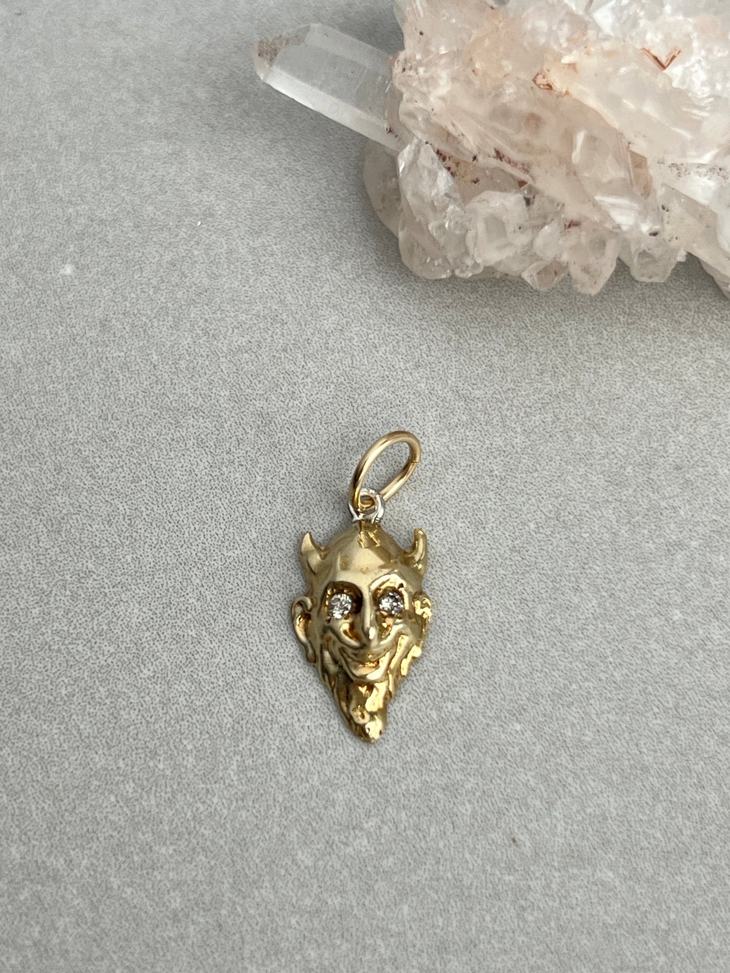 Vintage 14k Yellow Gold Diamond-Eyed Devil Charm