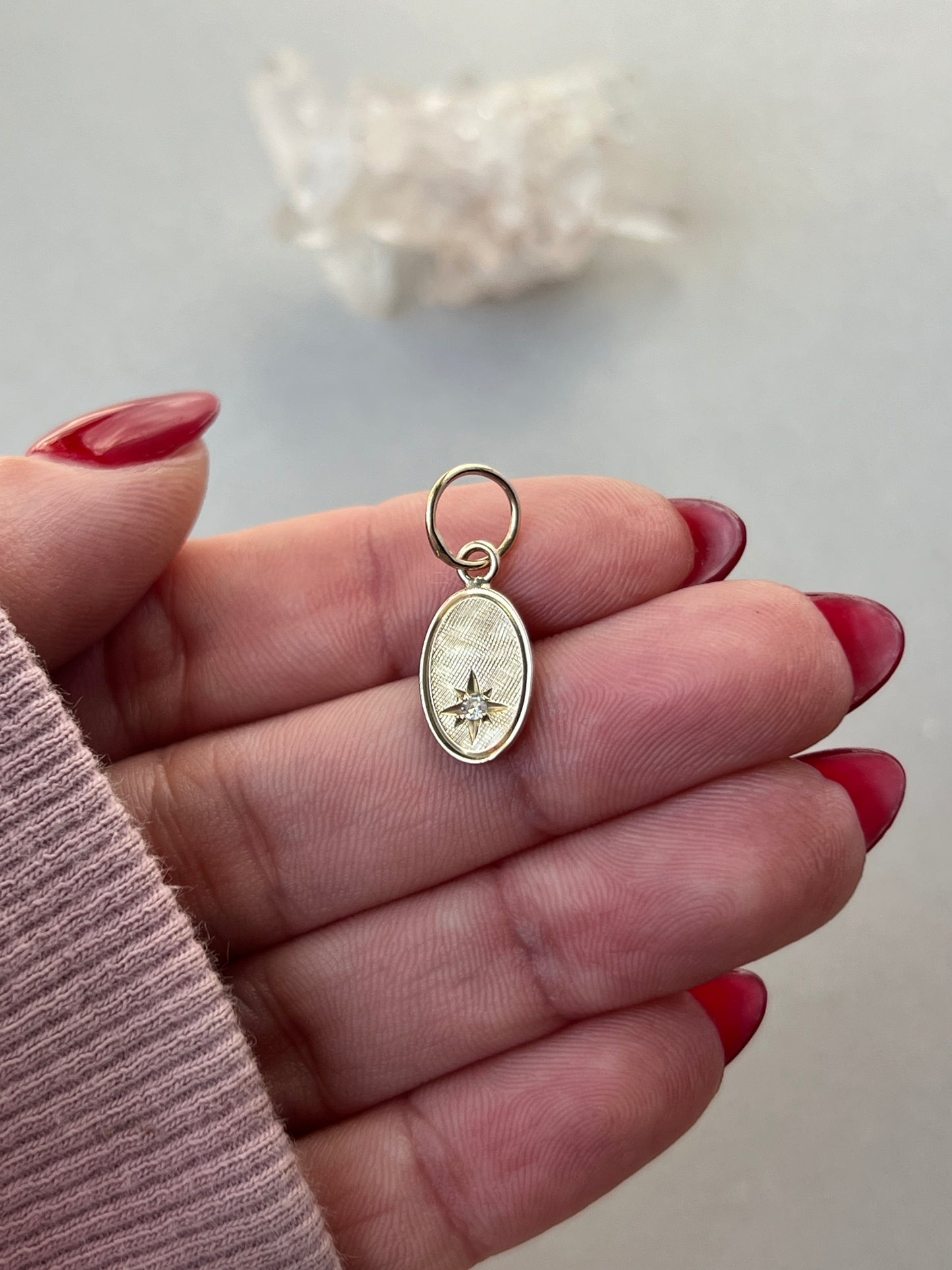 Vintage 14k Gold Small Oval Star Set Diamond Charm