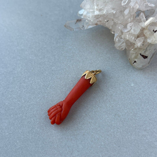 Vintage 18k Gold Coral Mano Figa Charm