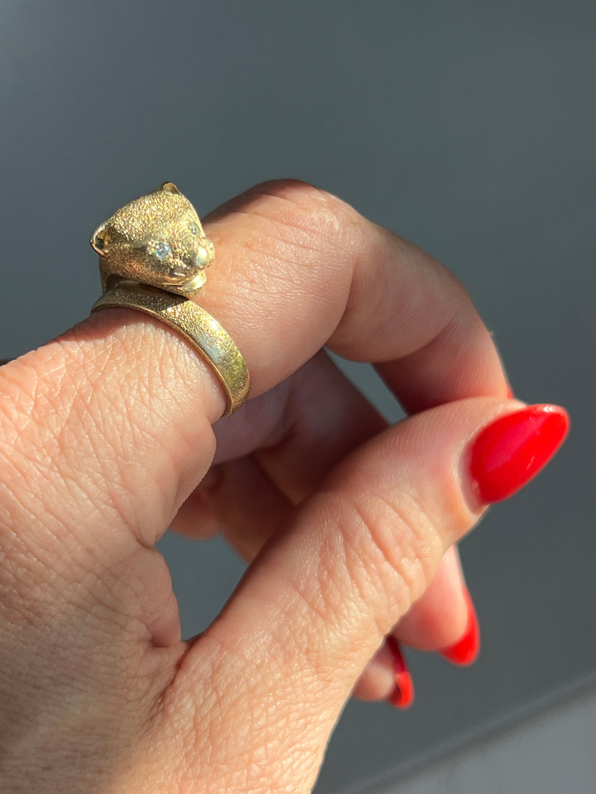 Vintage 14k Gold Diamond-Eyed Panther Wrap Ring