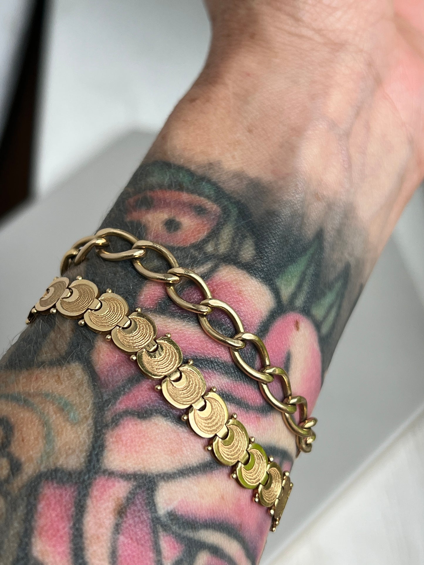 Vintage 14k Gold Liquid Fan Link Bracelet