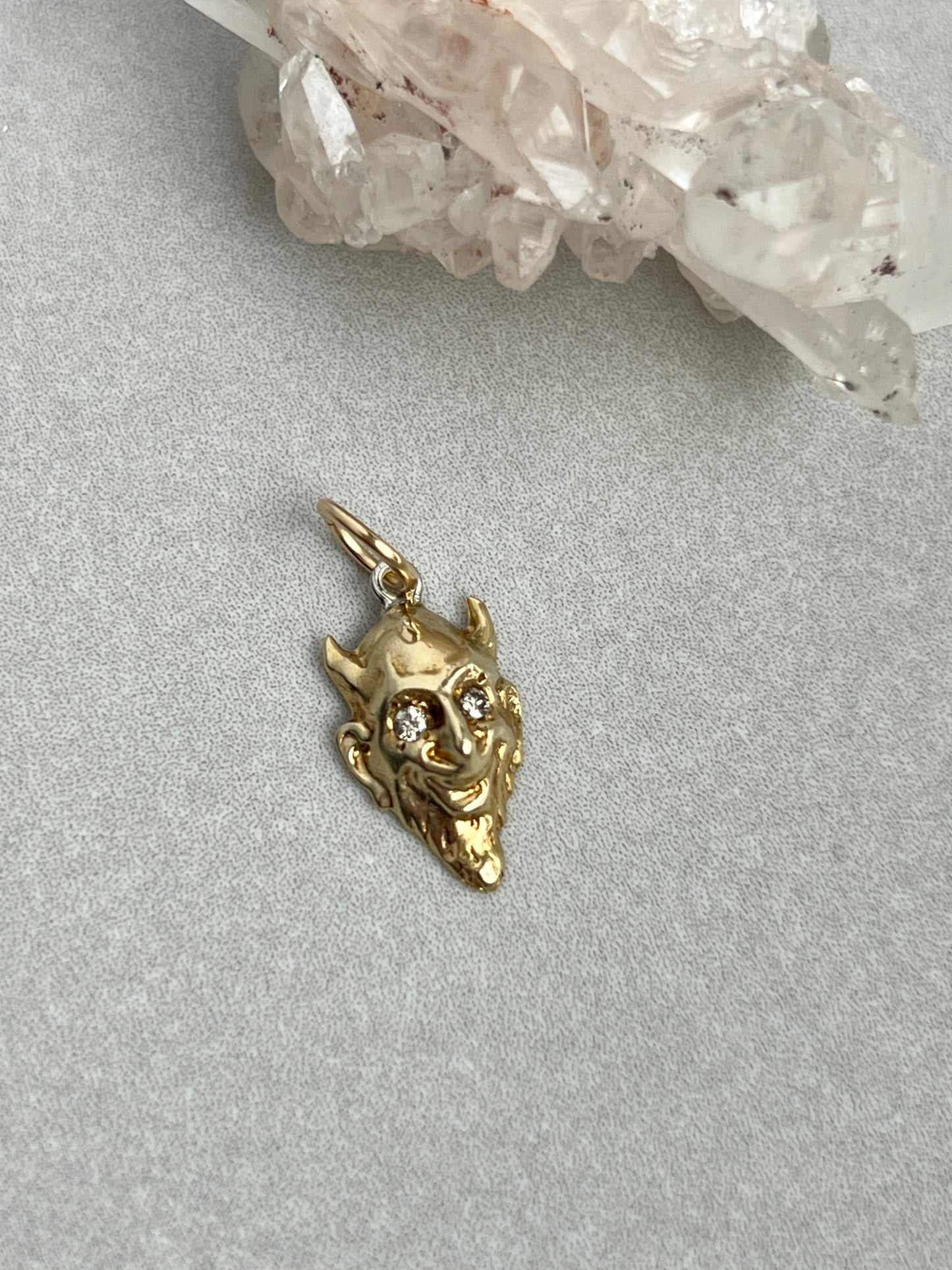 Vintage 14k Yellow Gold Diamond-Eyed Devil Charm