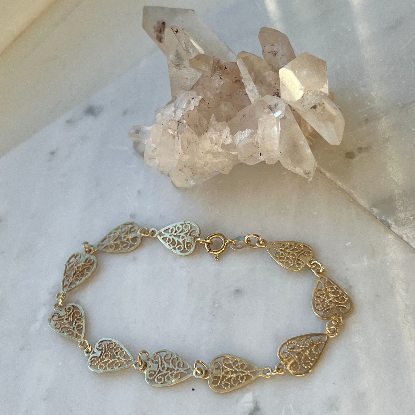 Vintage 14k Gold Filigree Hearts/Spades Bracelet