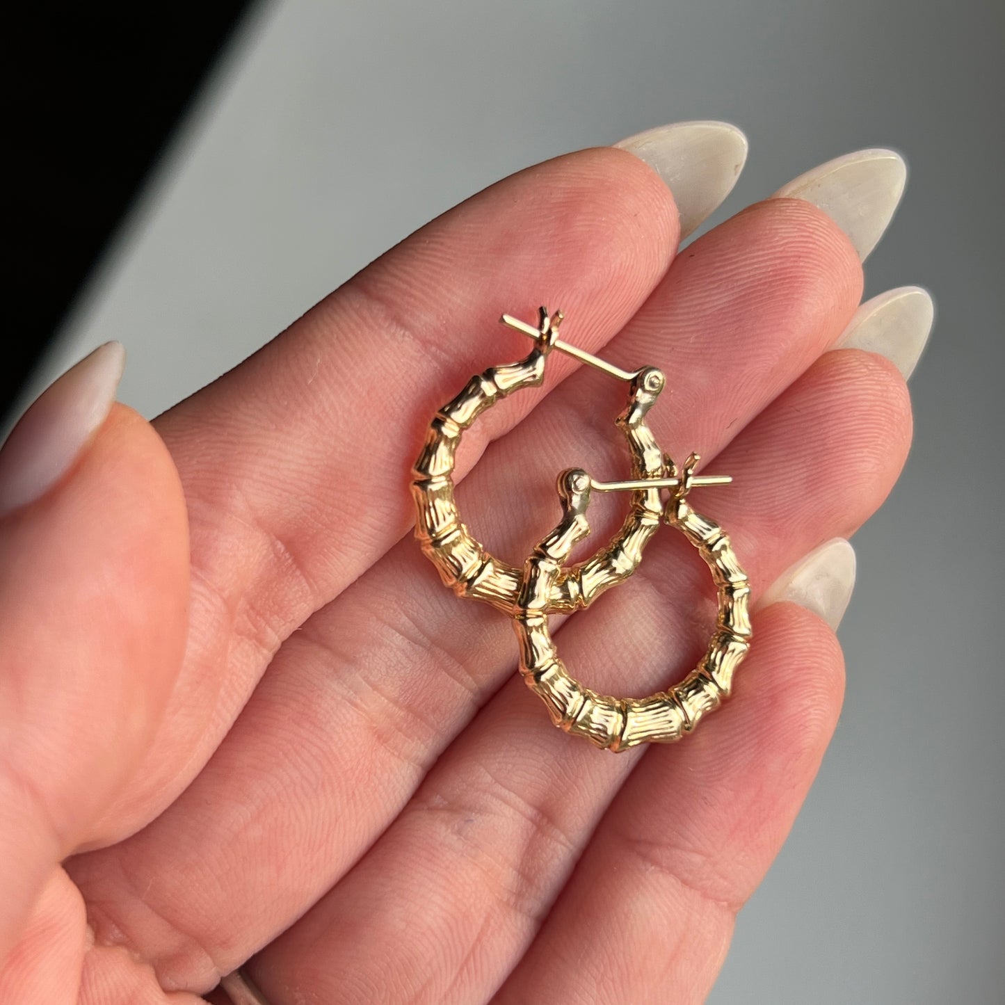 Vintage 14k Gold Bamboo Hoop Earrings