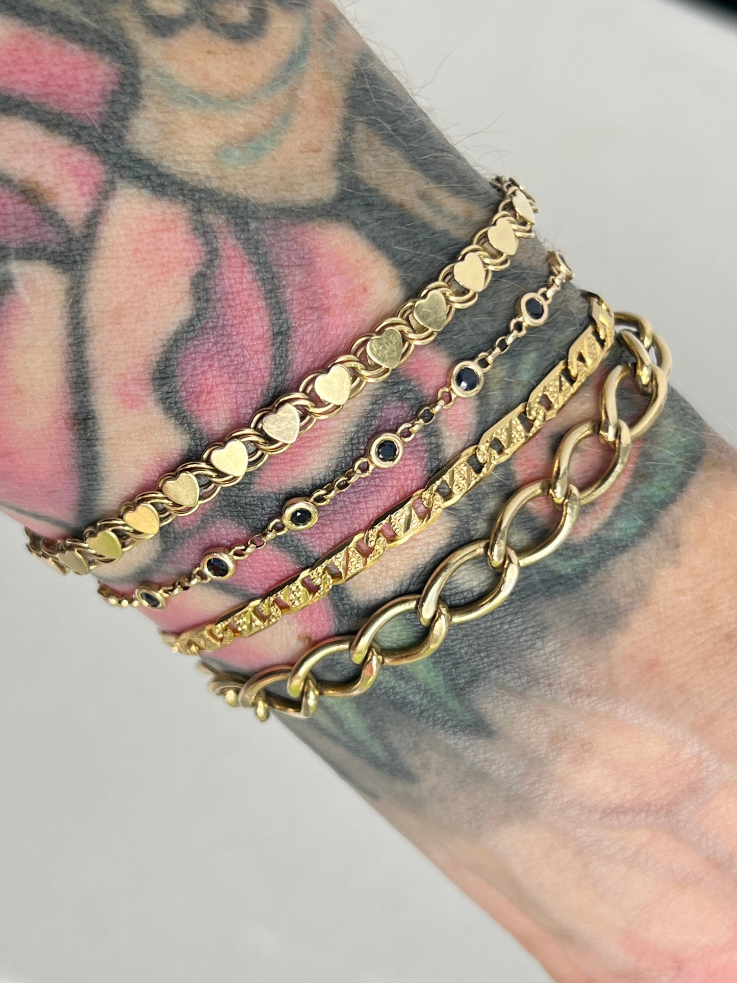 Vintage 14k Gold 6.75” Quilted Anchor/Mariner Link Bracelet