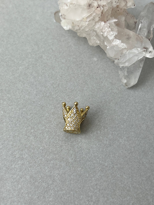 Estate 14k Gold Pavé Crown Bead Charm