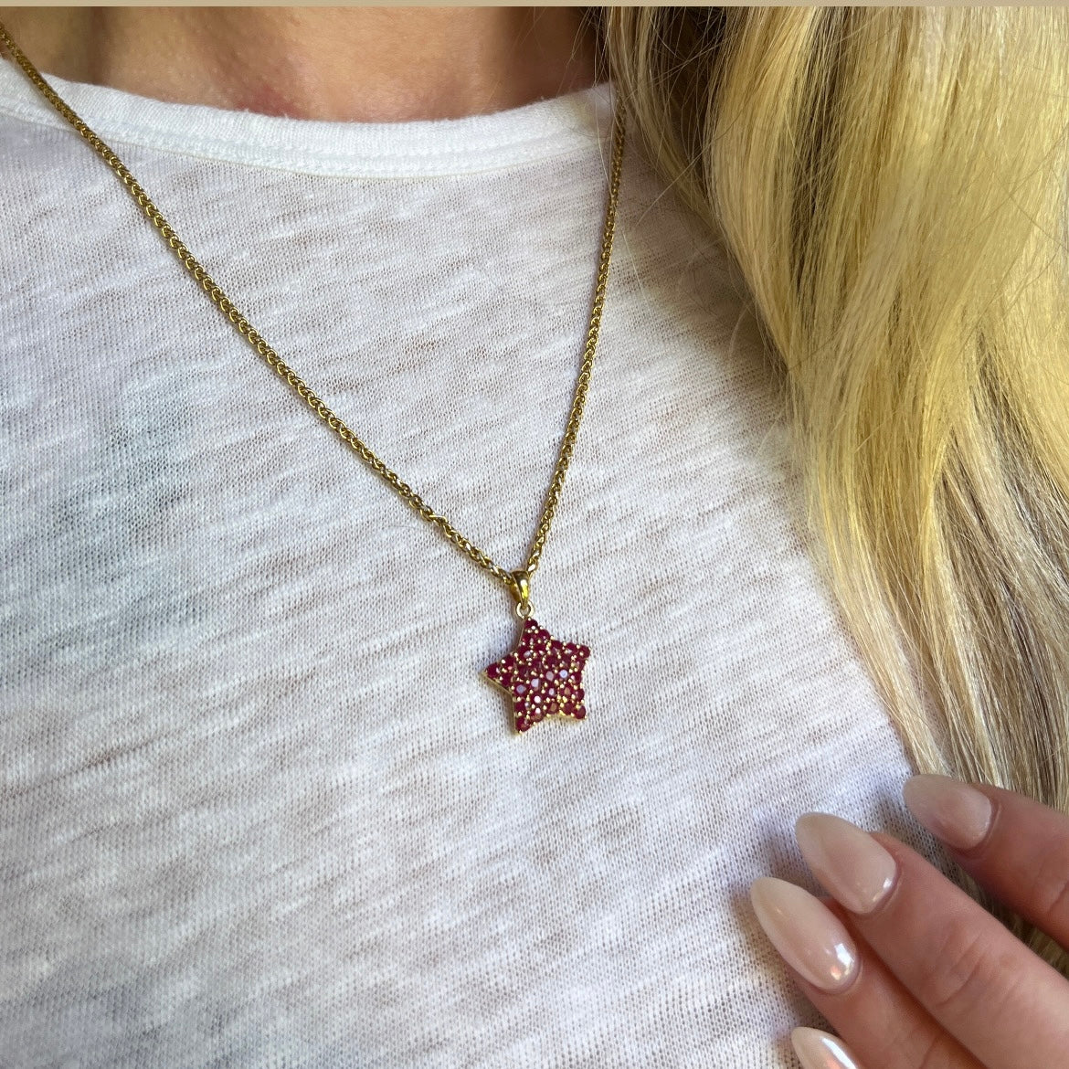 Vintage 14k Gold + Ruby Star Charm