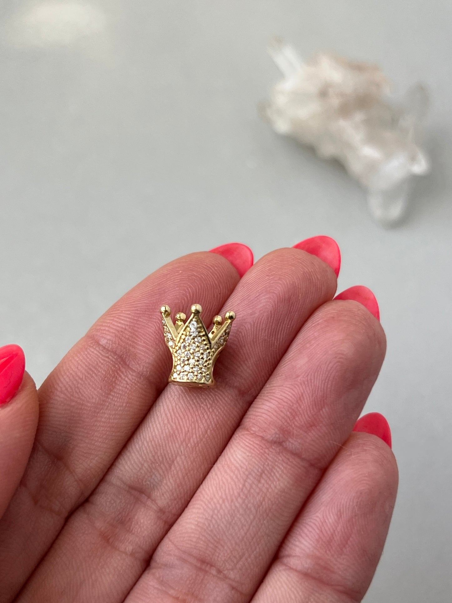 Estate 14k Gold Pavé Crown Bead Charm