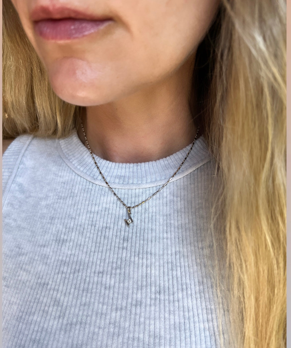 Vintage 18k White Gold Geometric Natural Diamond Pendant