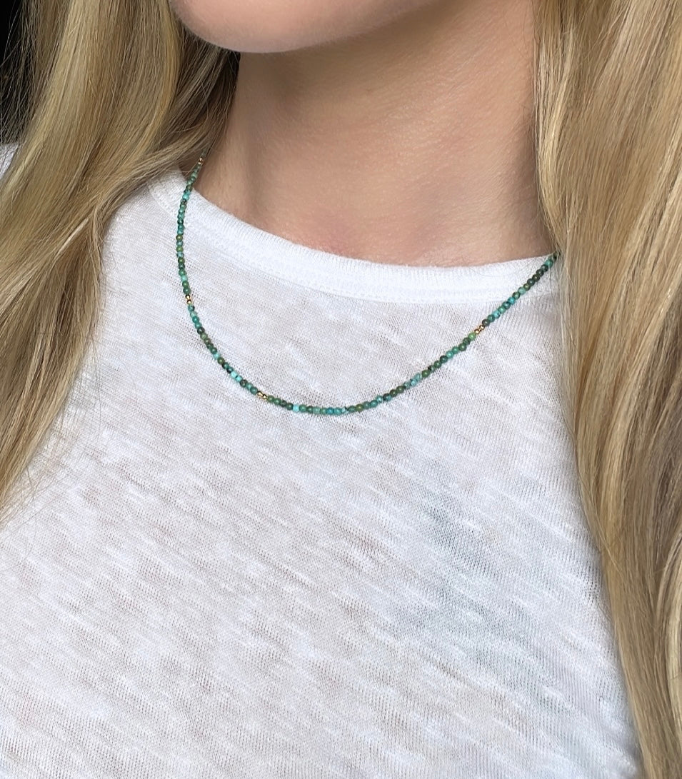 17” Turquoise Gemstone Necklace with Solid 14k Gold Bead Accents