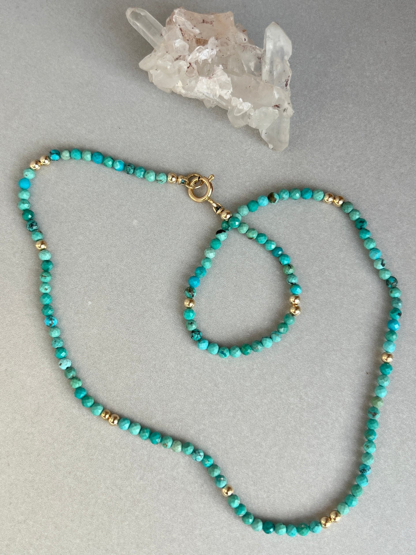 16” Faceted Turquoise Gemstone Necklace with Solid 14k Gold Beads + Findings