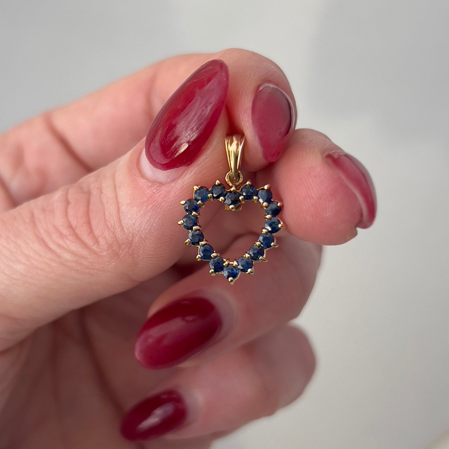 Vintage 14k Gold Sapphire Open Heart Charm