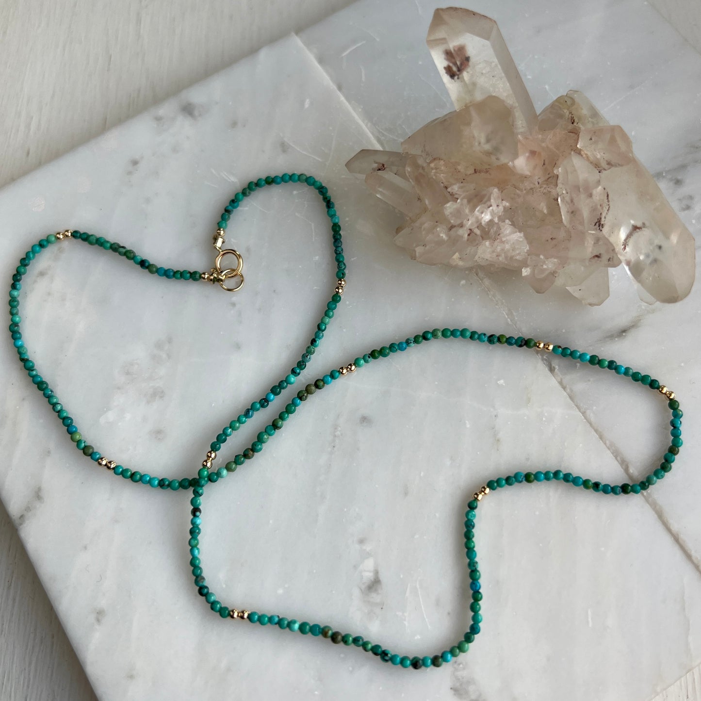 18” Turquoise Gemstone Necklace with Solid 14k Gold Bead Accents