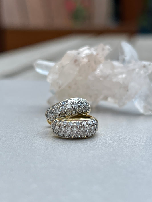 Vintage 18k Gold Diamond Huggie Hoop Earrings