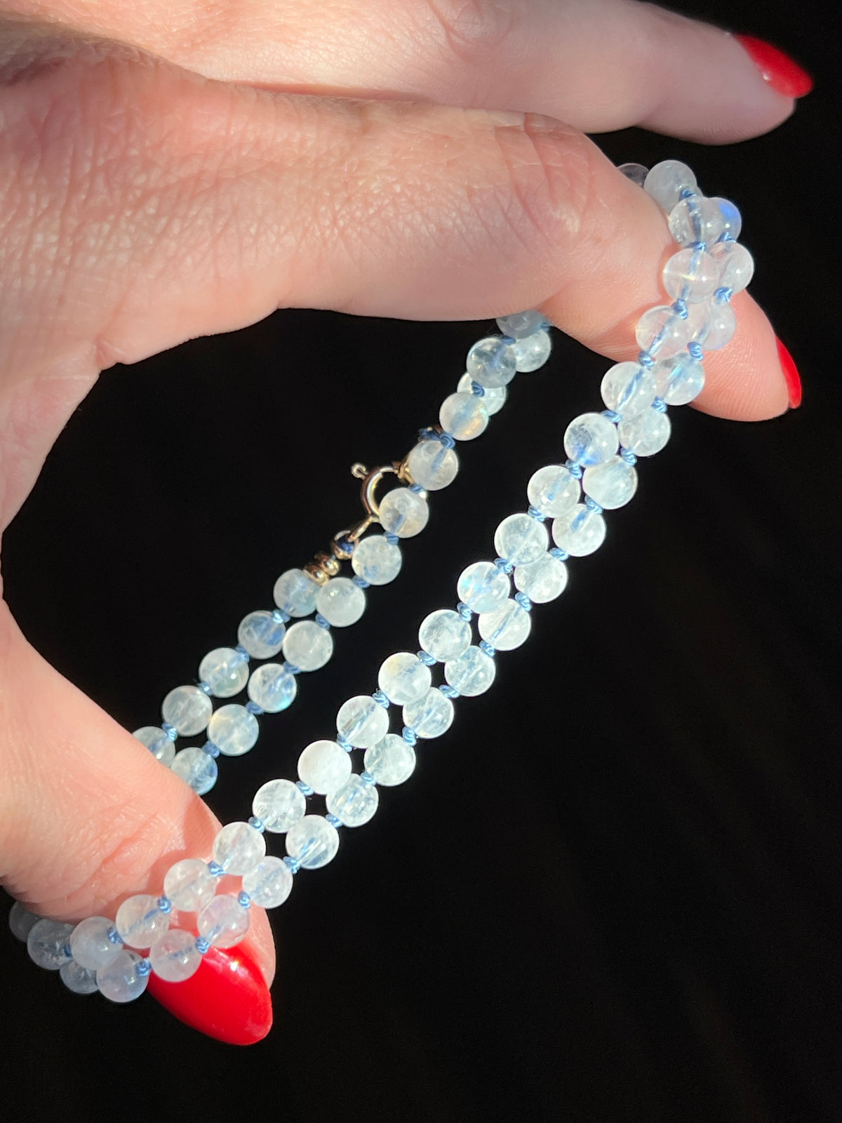 Custom 14k Gold 17” Moonstone ‘Pearls’ Silk-Knotted Necklace