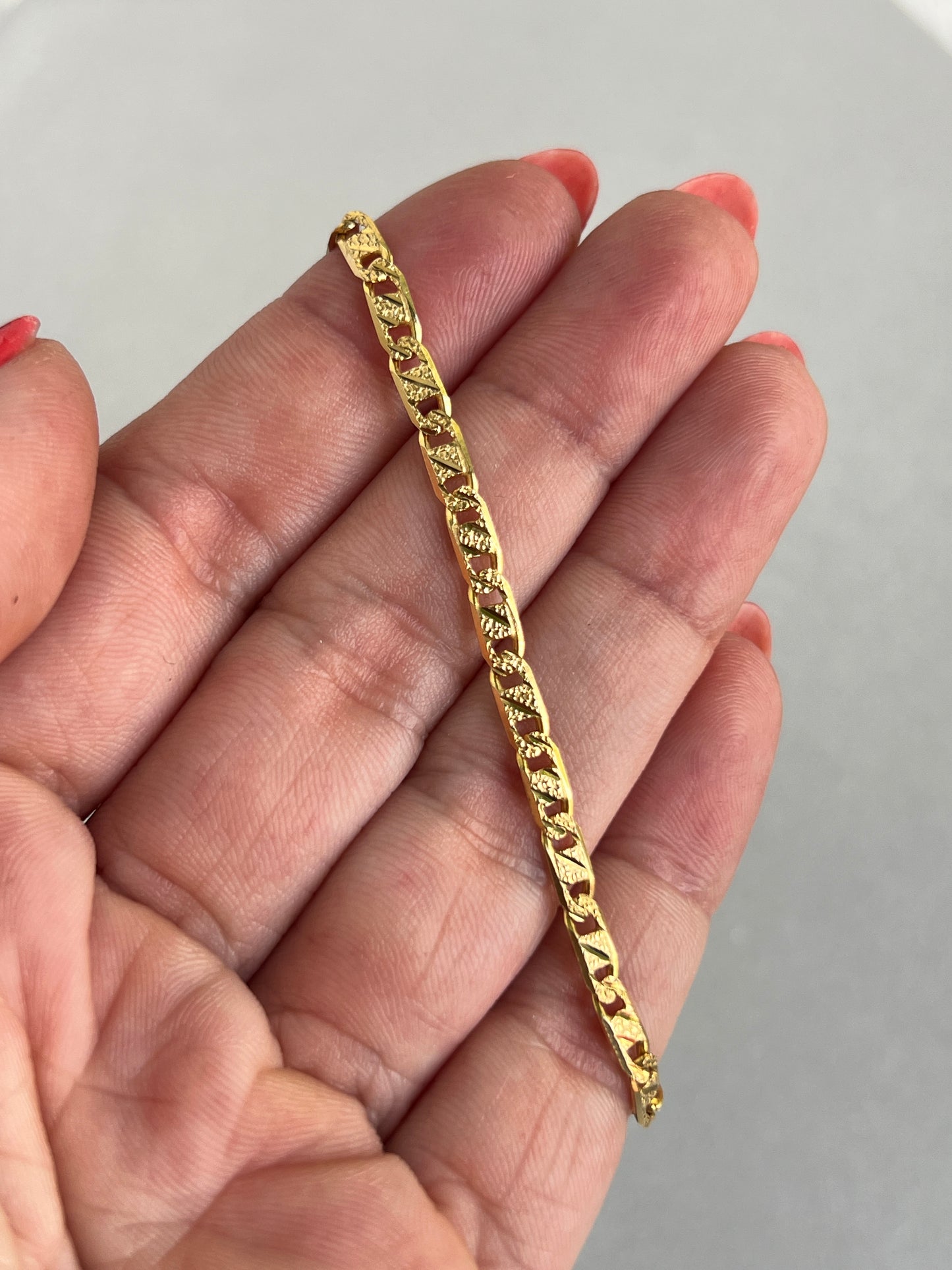 Vintage 14k Gold 6.75” Quilted Anchor/Mariner Link Bracelet