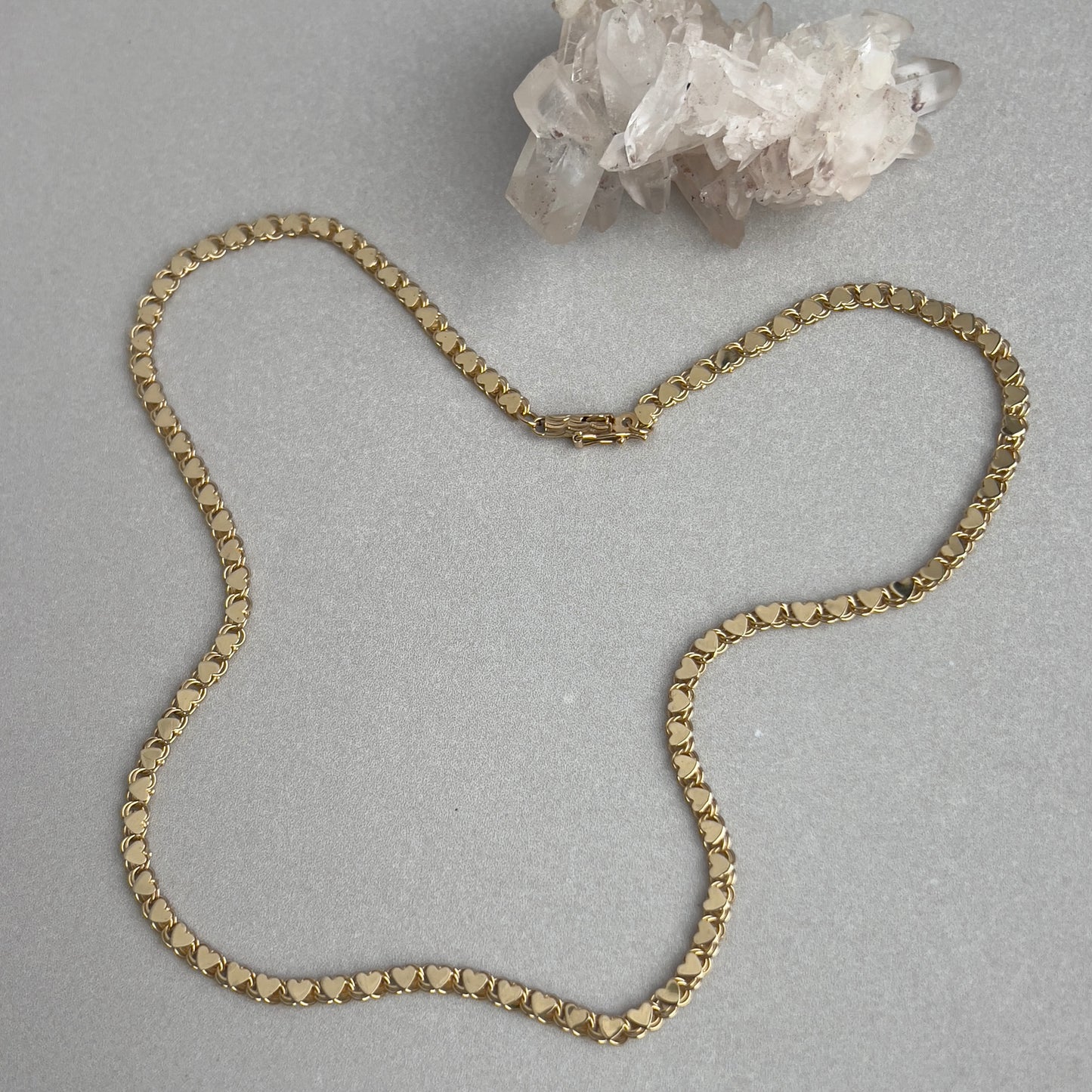 Vintage 14k Gold 16” Mirror Heart Link Necklace