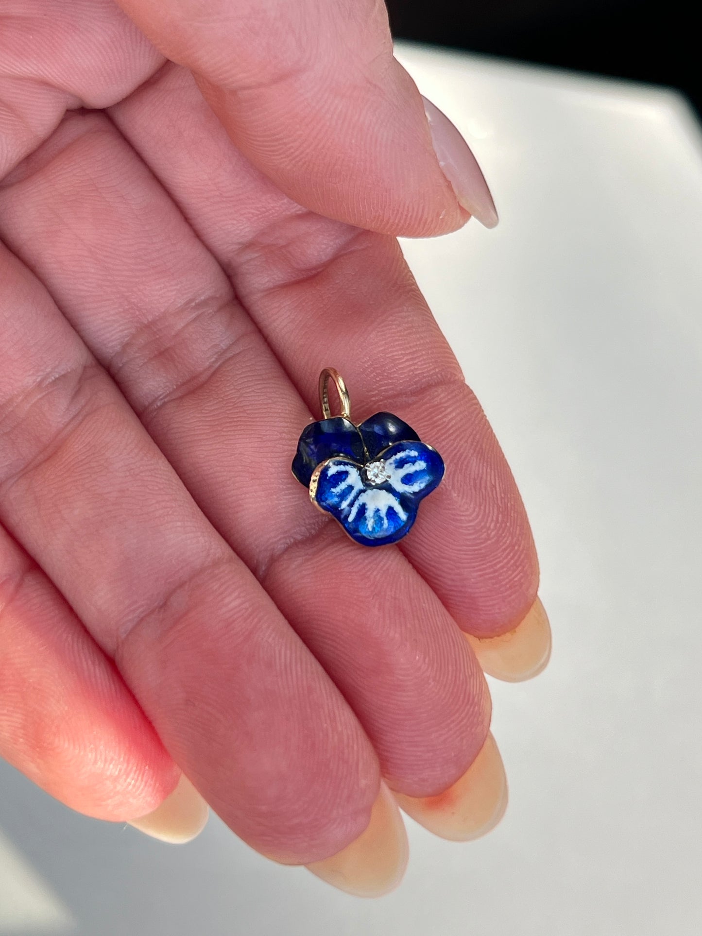 Vintage 14k Gold Diamond Accent Enameled Pansy Charm