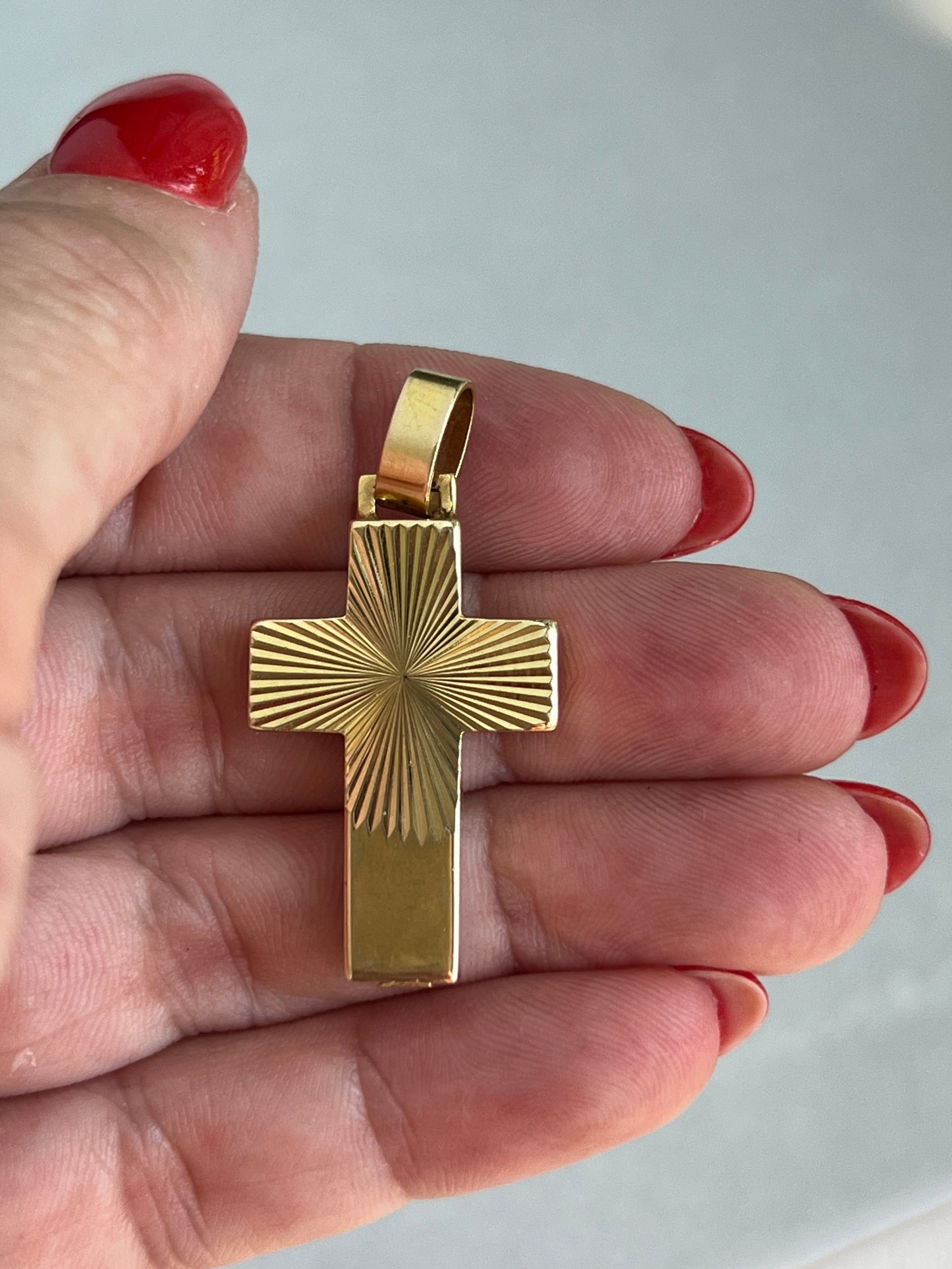 Vintage 14k Gold Engine Turned Cross by Unoaerre Italy